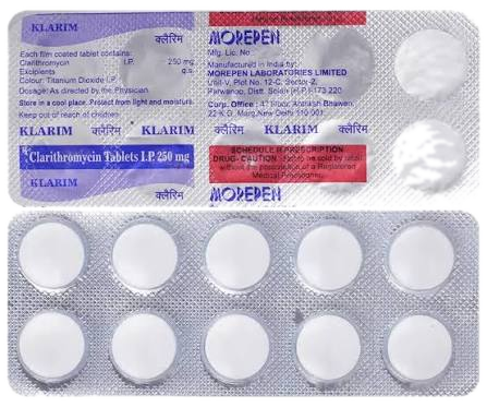 Klarim Clarithromycin 250 mg blister strips